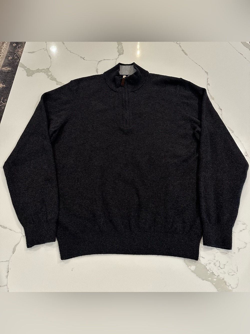 Faherty Organic Cotton 1/4 Zip Sweater Mens L Charcoal Gray Pullover Preppy